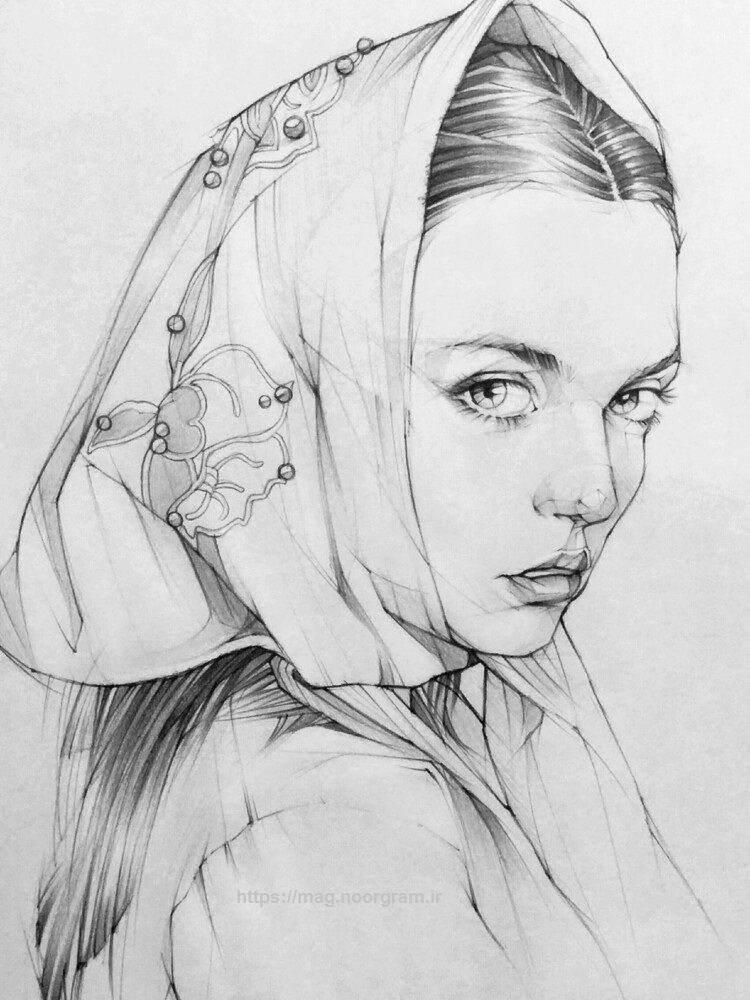 نقاشی دختر با روسری
